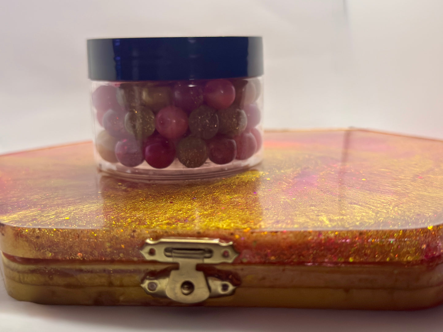Handmade Resin Chinese Checkers Game Board | 84 Glitter Marbles & Case